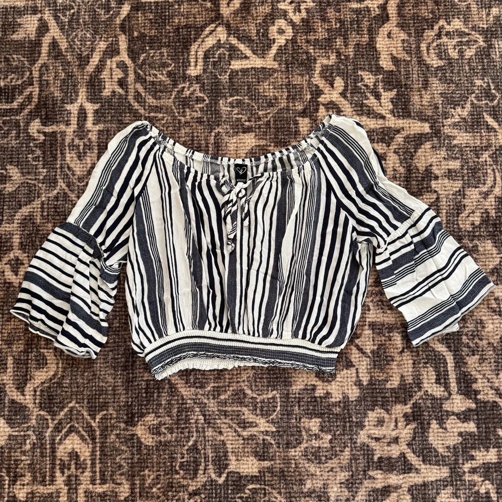 Windsor Black and White Striped Off-Shoulder Blouse